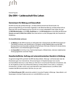 SRH – Leidenschaft fürs Leben: Informationen über die SRH als Bildungs- und Gesundheitsunternehmen in Deutschland, einschließlich ihrer Angebote und Zahlen.