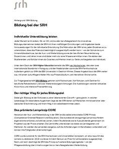 Hintergrundinformation zur SRH Bildung, die individuelle Unterstützung und verschiedene Bildungsangebote für Studierende und Lehrende beschreibt.