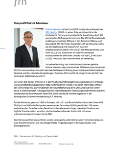 Kurzprofil von Patrick Mombaur, Vorstandsvorsitzender der SRH Holding, mit Informationen zu seiner Rolle und beruflichen Werdegang.