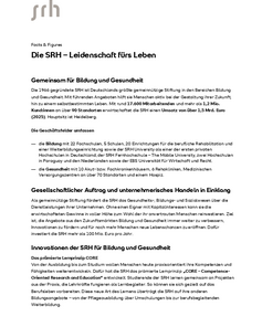 Die SRH ist eine gemeinnützige Stiftung in Deutschland, die Bildung und Gesundheit fördert, gegründet 1966 mit über 17.600 Mitarbeitern.