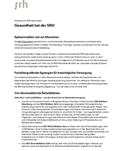 Hintergrundinformation zur SRH Gesundheit, die über medizinische Versorgung, Fachkliniken und Rehabilitationszentren in Deutschland informiert.