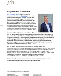 Kurzprofil von Prof. Dr. Christof Hettich, Vorstandsvorsitzender der SRH Holding, mit Informationen zu seiner Rolle und beruflichen Hintergrund.
