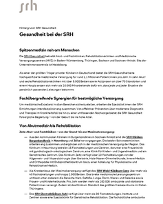 Hintergrundinformation zur SRH Gesundheit, die Spitzenmedizin und Rehabilitation in Deutschland anbietet, sowie die Anzahl der behandelten Patienten pro Jahr.