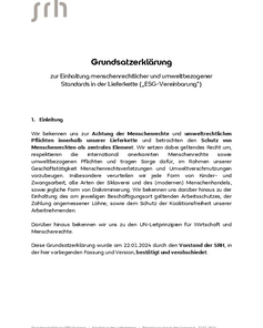 Grundsatzerklärung zur Einhaltung menschenrechtlicher und umweltbezogener Standards in der Lieferkette, einschließlich Schutz der Menschenrechte.
